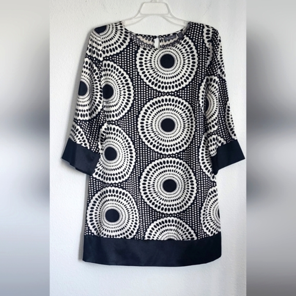Apt. 9 Stretch Women's 3/4 Sleeve Black & White Keyhole Back Close Dress Size M
